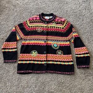 Irvine Park Vintage Womens Large L Embroidered Artsy Sweater Cardigan Cotton‎